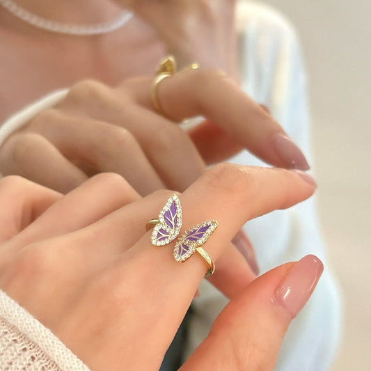 Butterfly Crystal Adjustable Ring Set