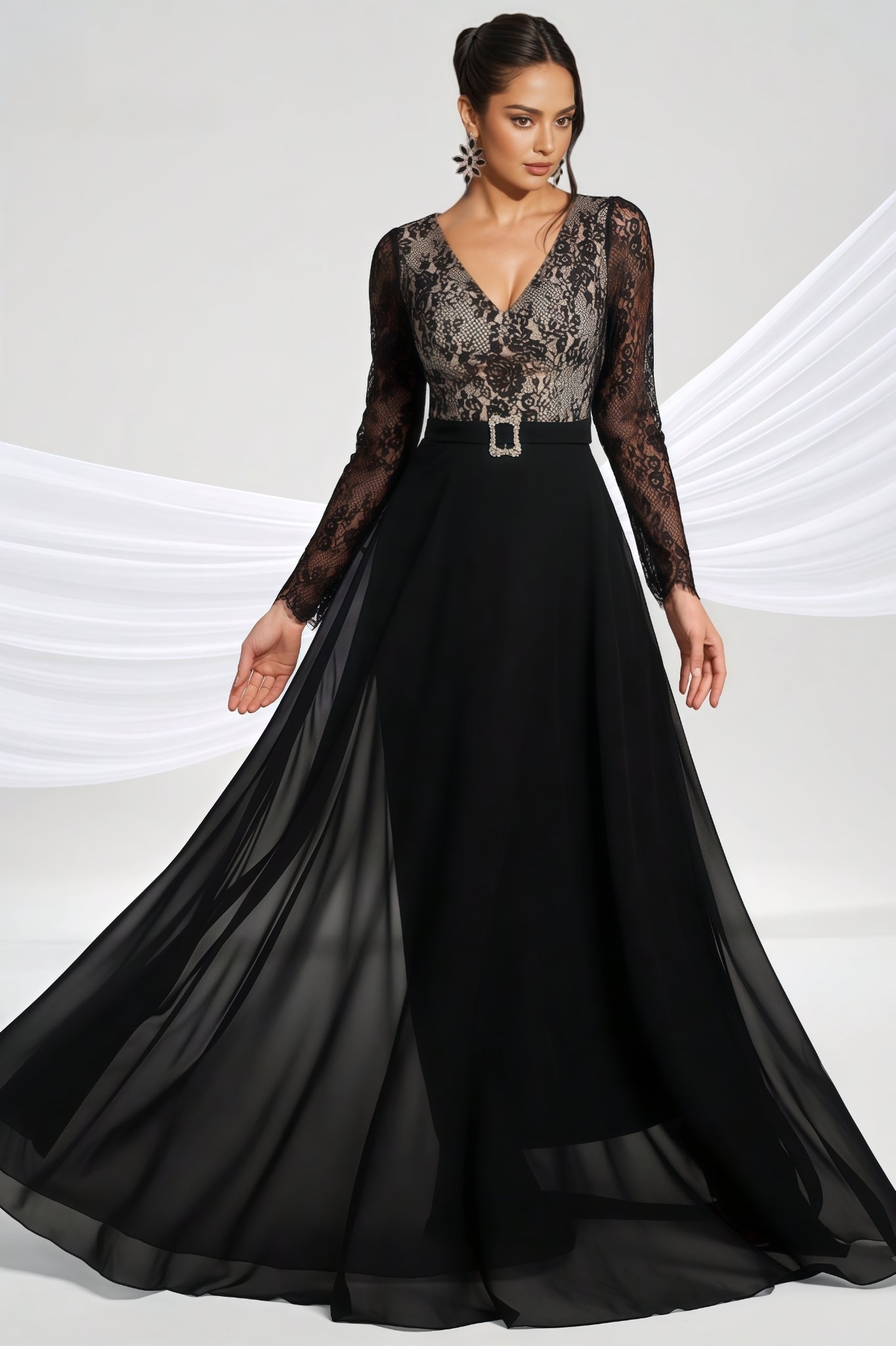 Abel Black Long-sleeve Lace Maxi Dress