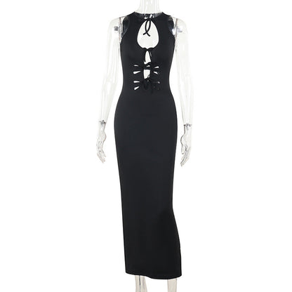 Fall Maxi Dress Street Cutout Lace Up Sleeveless Dress