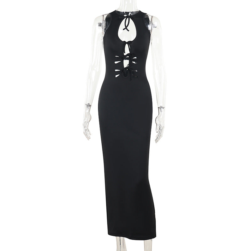 Fall Maxi Dress Street Cutout Lace Up Sleeveless Dress