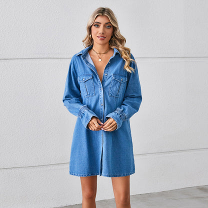 Loose Wash Denim Dress Top Midi Dress