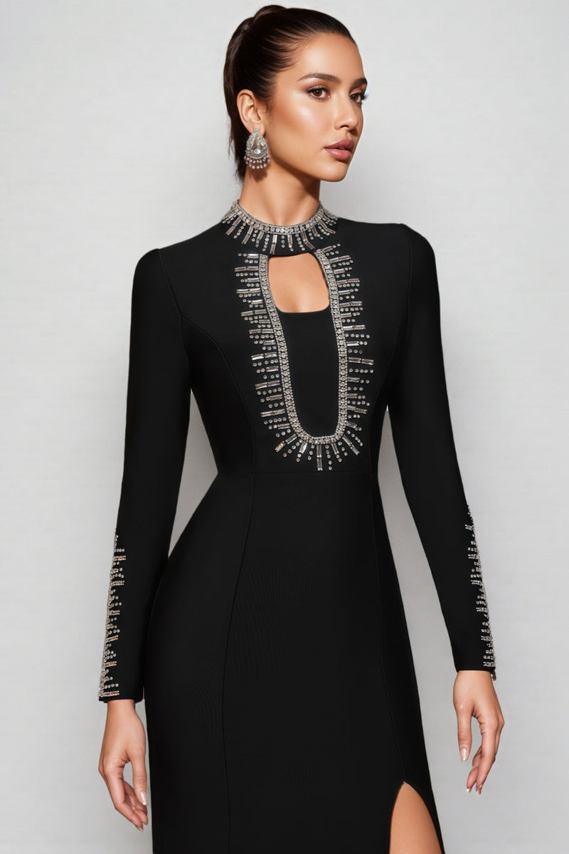 Nyred Black Sequined High Split Maxi Dress