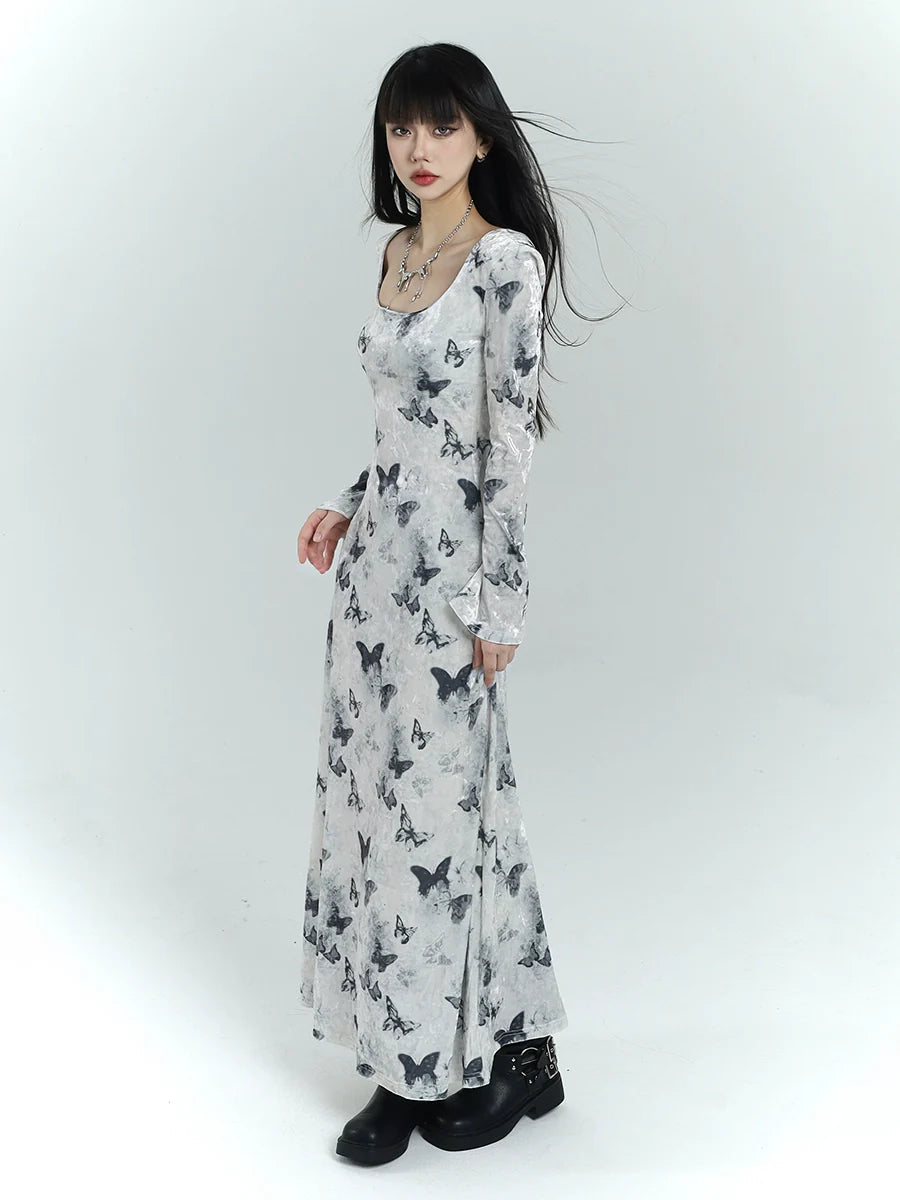 Butterfly Velvet Maxi Dress