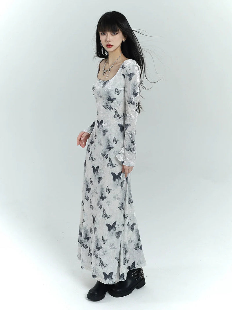Butterfly Velvet Maxi Dress