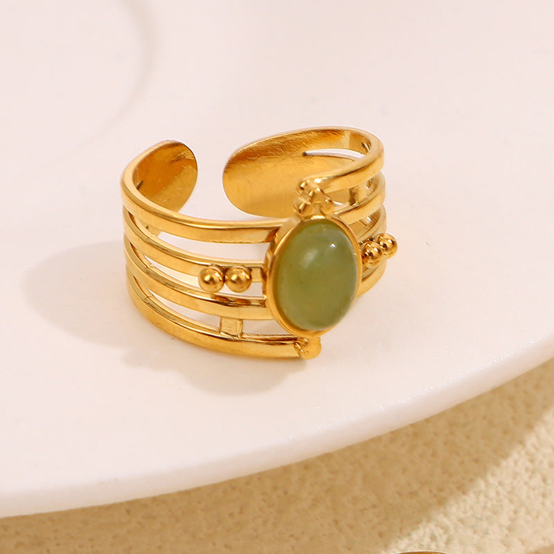 Leeba Layered Stone Open Ring