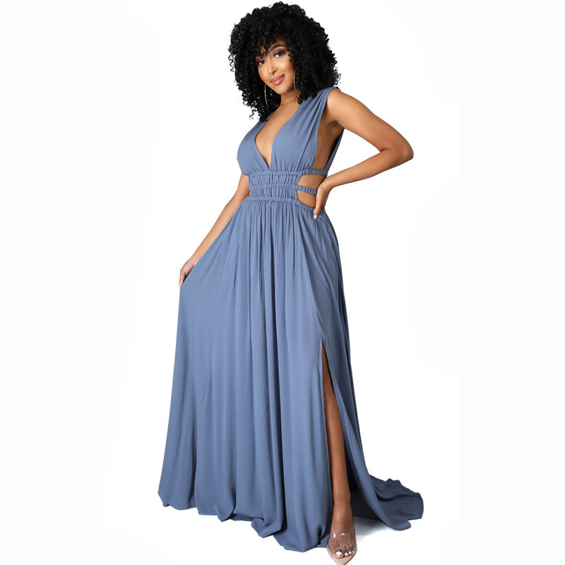 Maxi Dress Summer Clothes Dress Color V-neck Ice Silk Dress Maxi