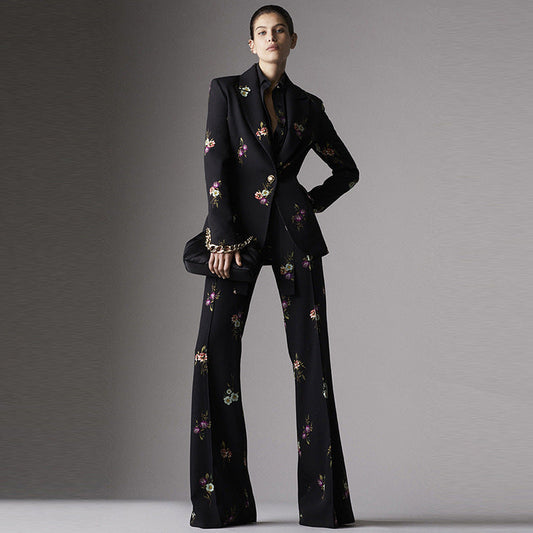 Goods Star Printed Suit Flared Pants Suit Two Piece Suit