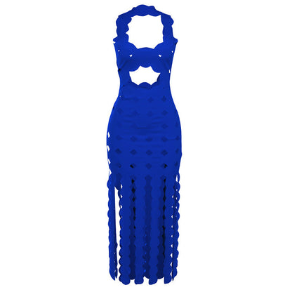 Summer Clothing Sleeveless Hollow Out Cutout High Waist Slim Slimming Maxi Dress