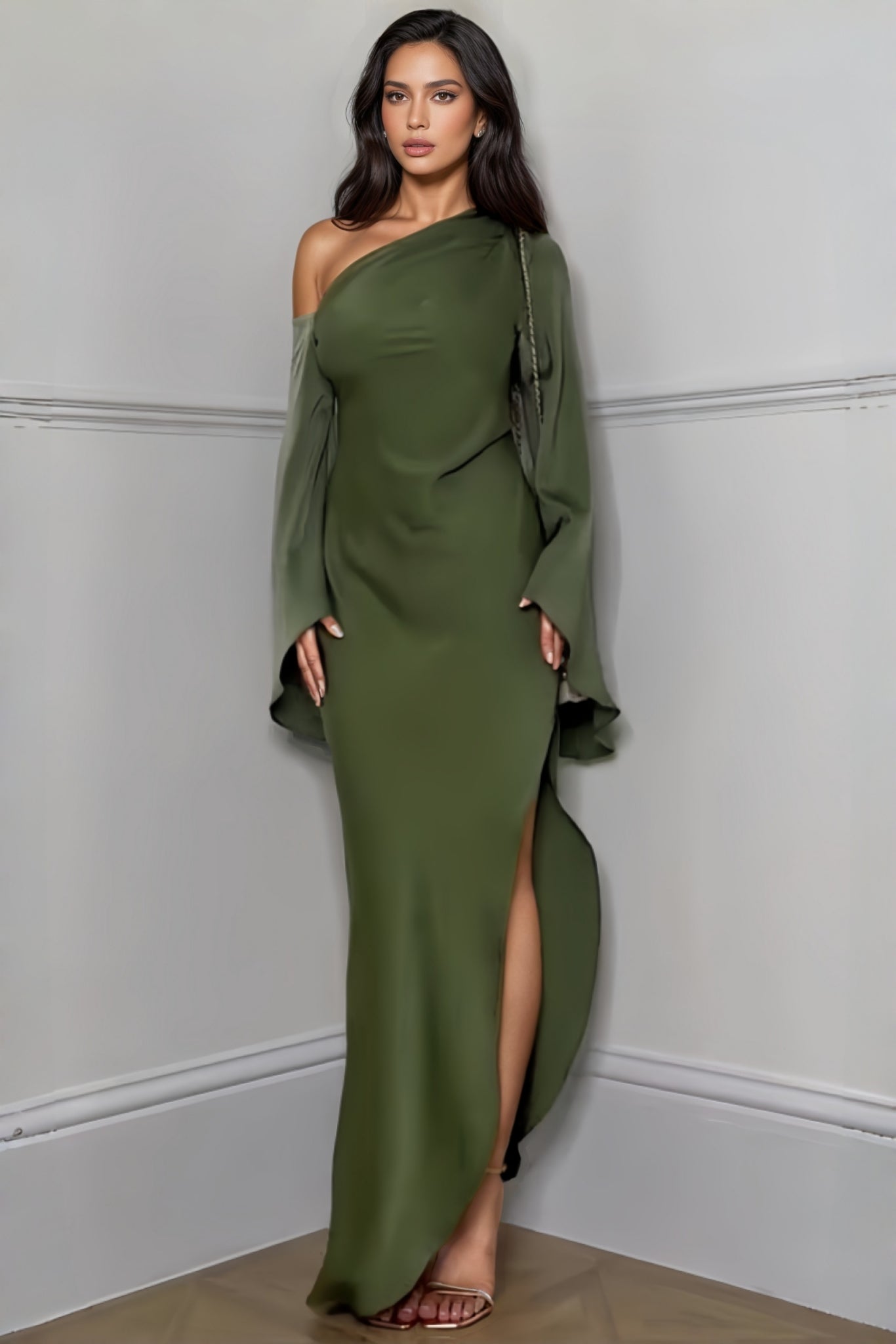 Ephai Coloured Slanting Shoulder Maxi Dress