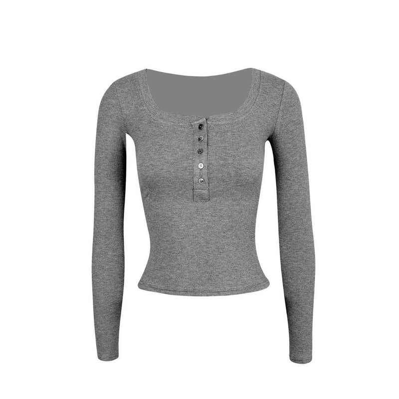 U-neck Slim-fit Long-sleeve T-shirt