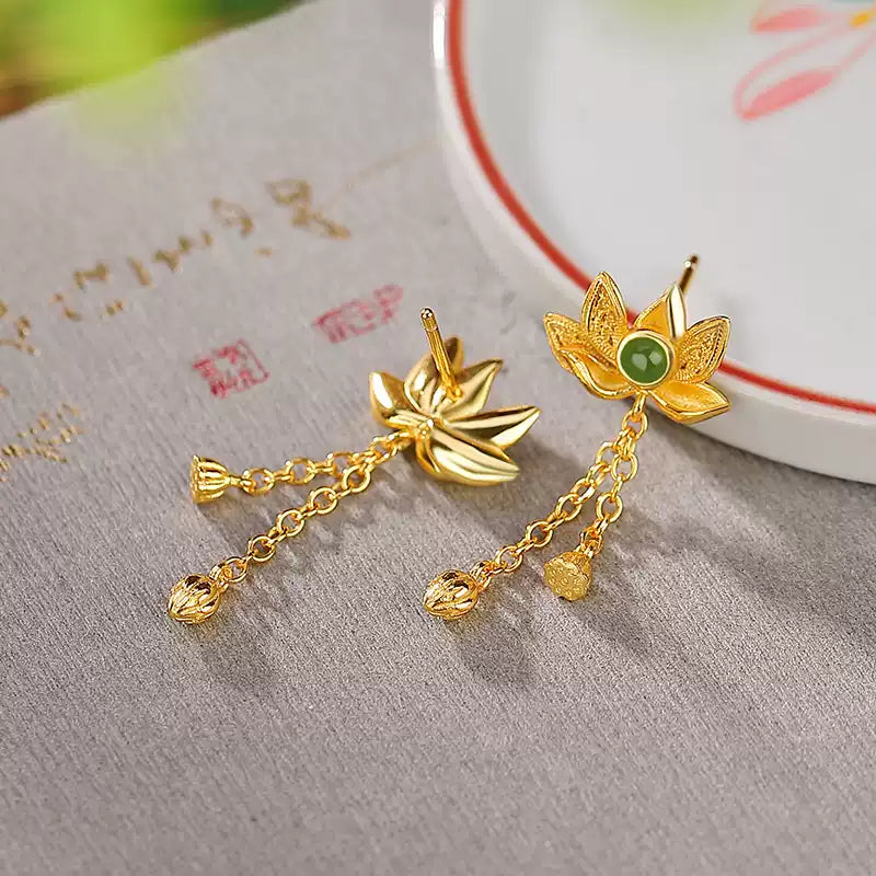 Lotus Jade Dangle Earrings
