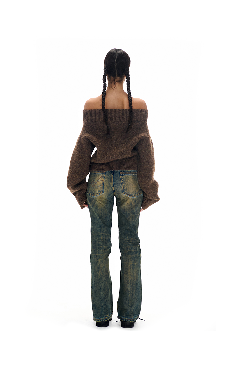 Off-the-shoulder Zipper Knit Cardigan
