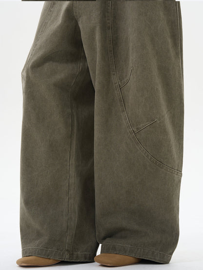 Wide Leg Pleated Dark Denim Pants
