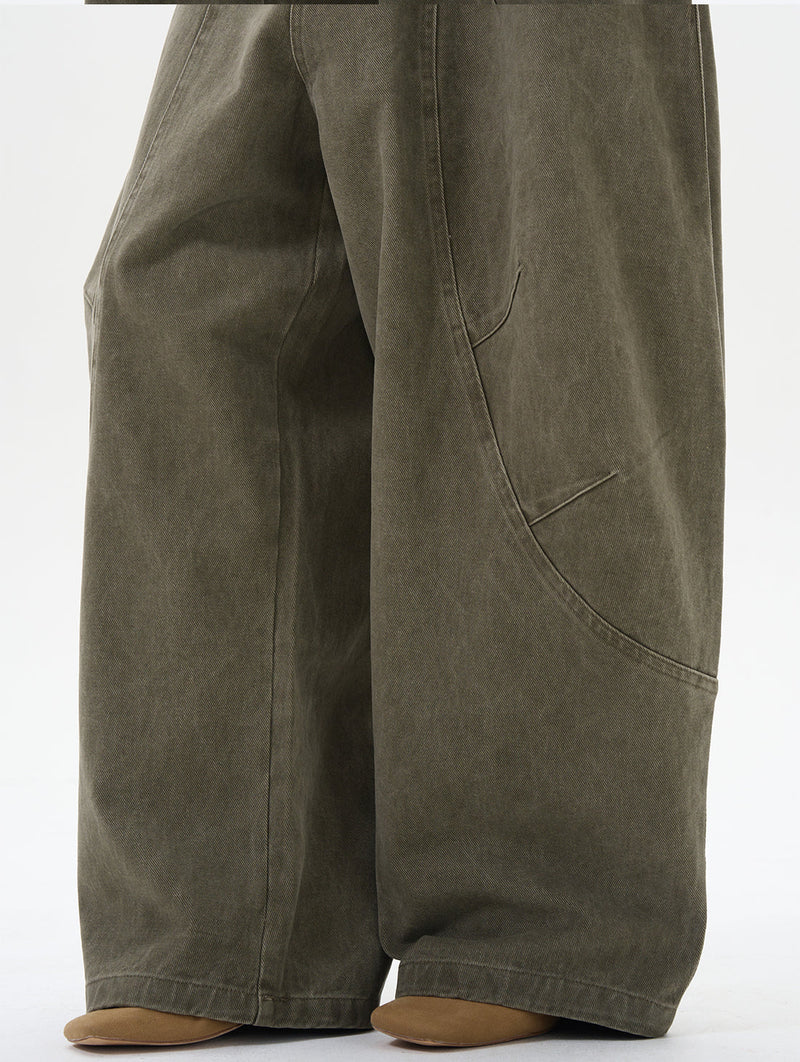 Wide Leg Pleated Dark Denim Pants