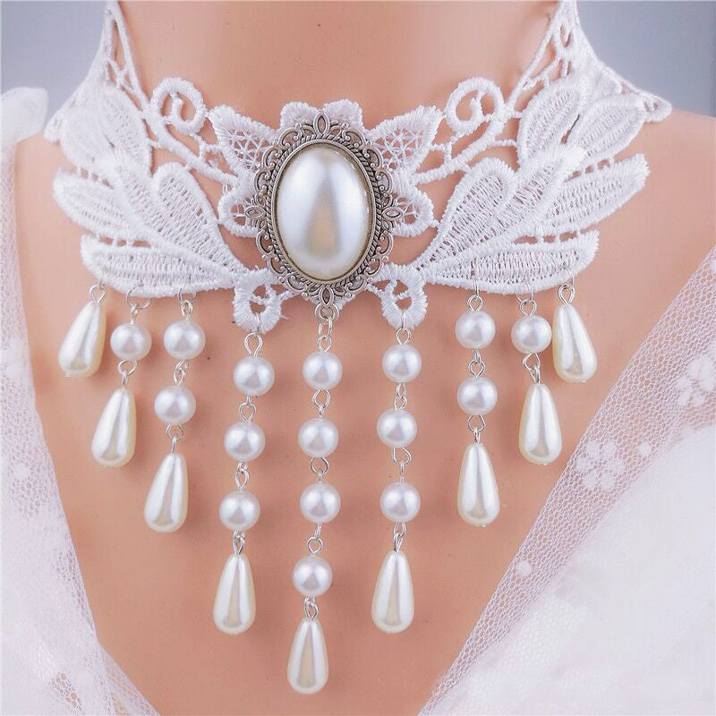 Gothic Rose Choker Pearl Necklace