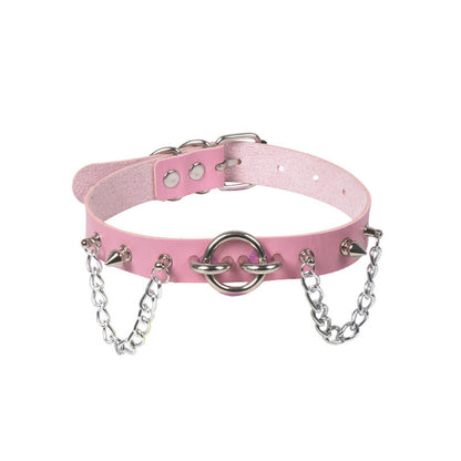 Personality O-ring Rivet Chain Pu Necklace