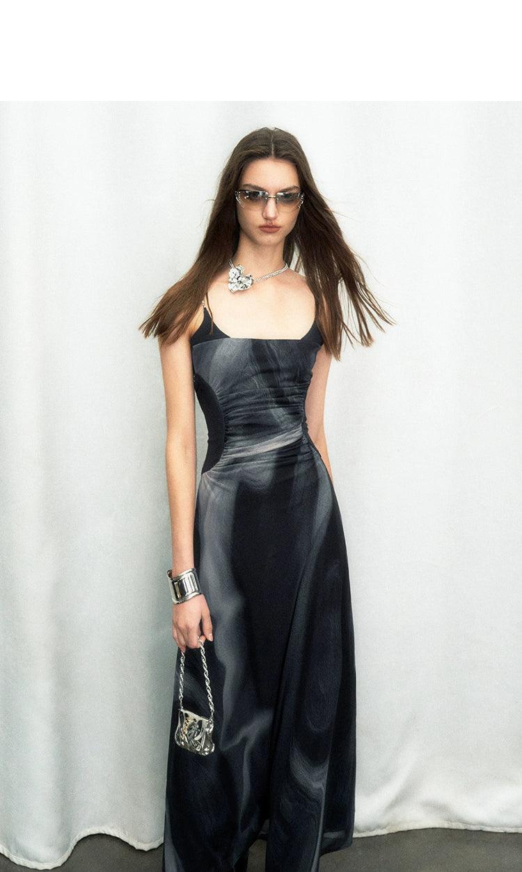 Of Akiva Satin Maxi Dress - Spaghetti Strap A-line Evening Gown With Ruched Waist Detail