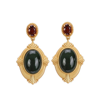 Rosalie Regal Jade and Garnet Earrings