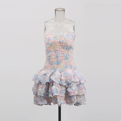 3d Strapless Bodycon Mini Dress Summer