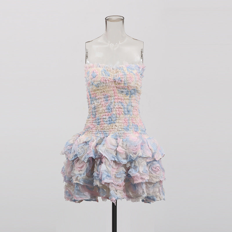 3d Strapless Bodycon Mini Dress Summer