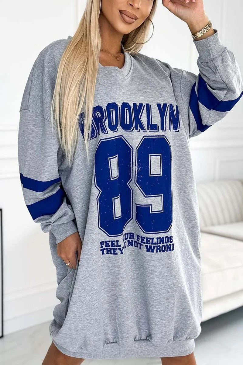 Autumn Winter Sport Letters Printed Sweatshirt Dress