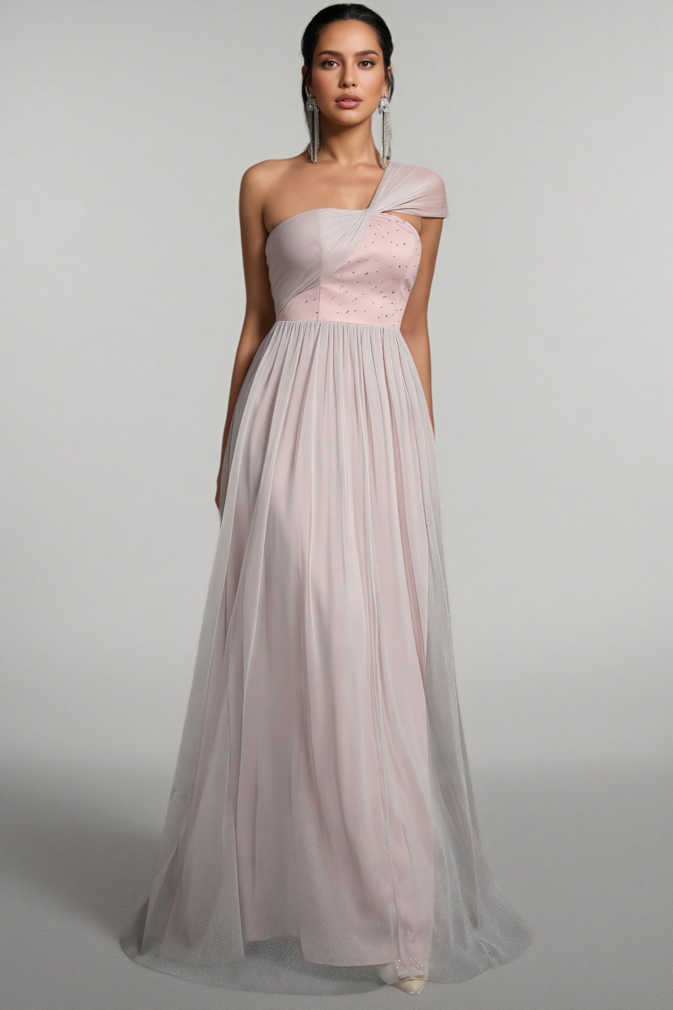 Ayven Pink One-shoulder Mesh Maxi Dress