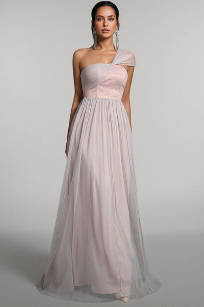 Ayven Pink One-shoulder Mesh Maxi Dress