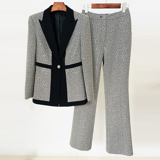 Sequ Small Plaid Colorblock Work Pant Two Piece Set
