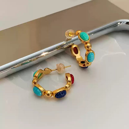 Turquoise & Amethyst Hoop Earrings