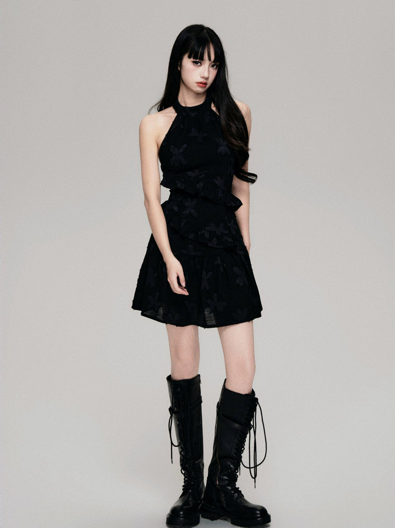 Luluswings Tiered Chiffon Halter Mini Dress - Romantic Ruffled Cocktail Dress
