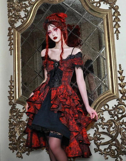 Gothic Victorian-inspired Off-shoulder Layered Dress