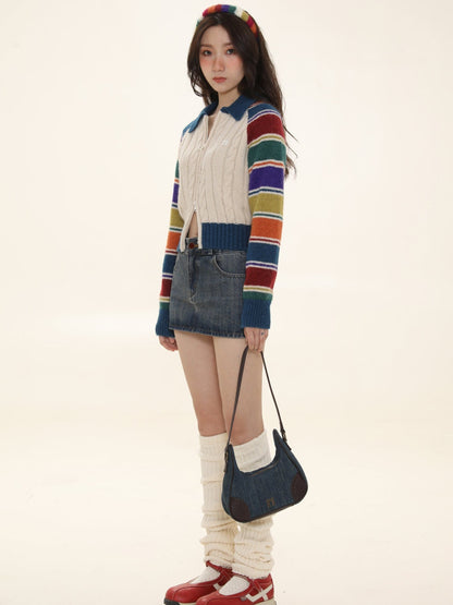 Colorful Striped Raglan Cardigan