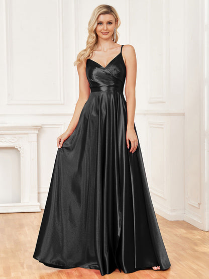 Sling Silk Dress Backless Blue Maxi Dress Bridesmaid Evening Dress
