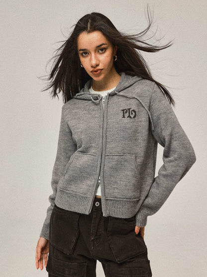 Short Hooded Knit Cardigan