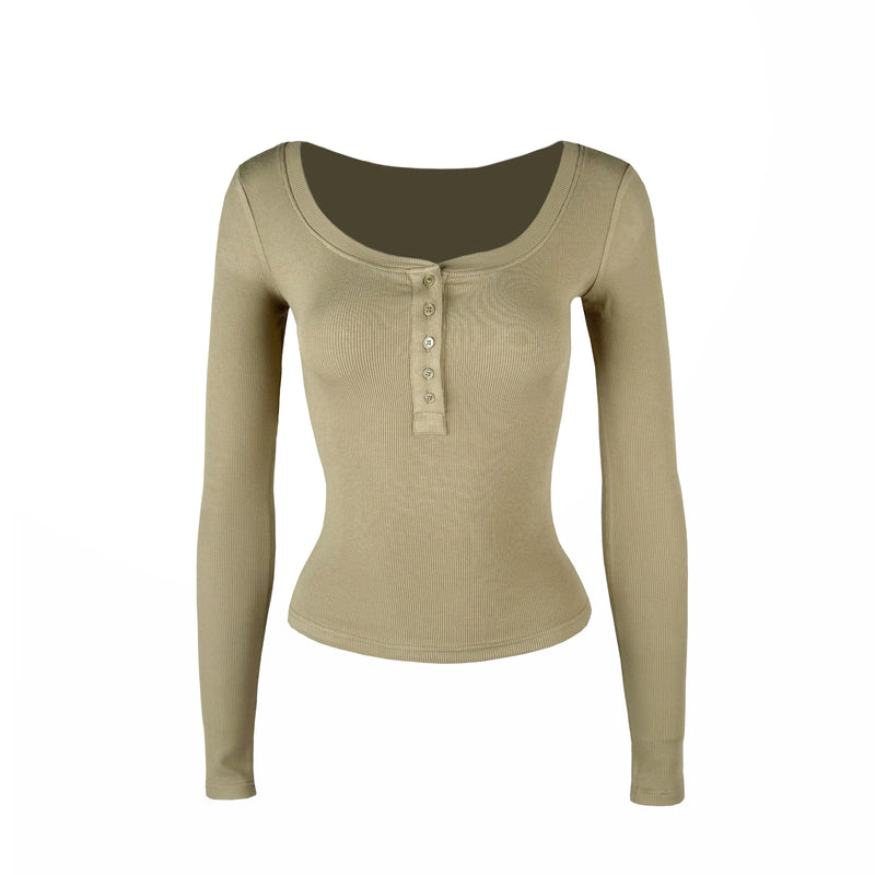 U-neck Slim-fit Long-sleeve T-shirt