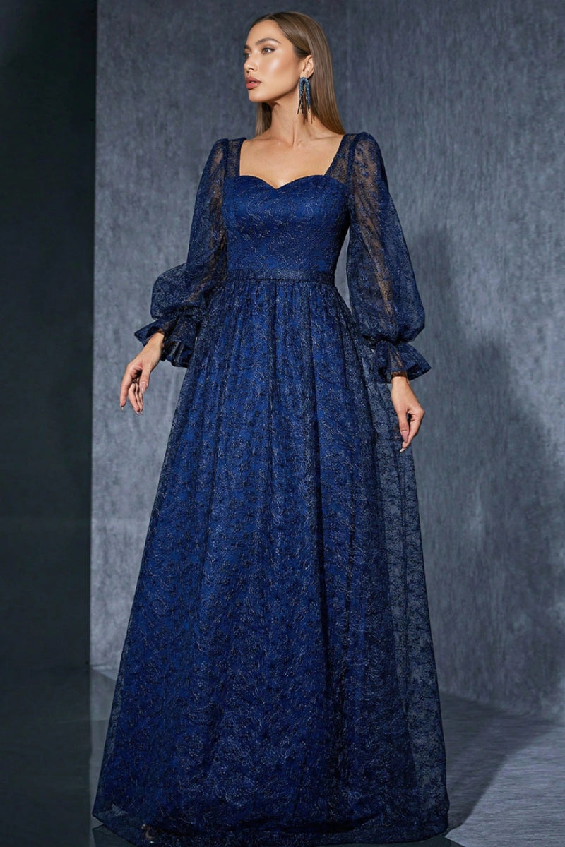 Crana Blue Embroidered Mesh Maxi Dress