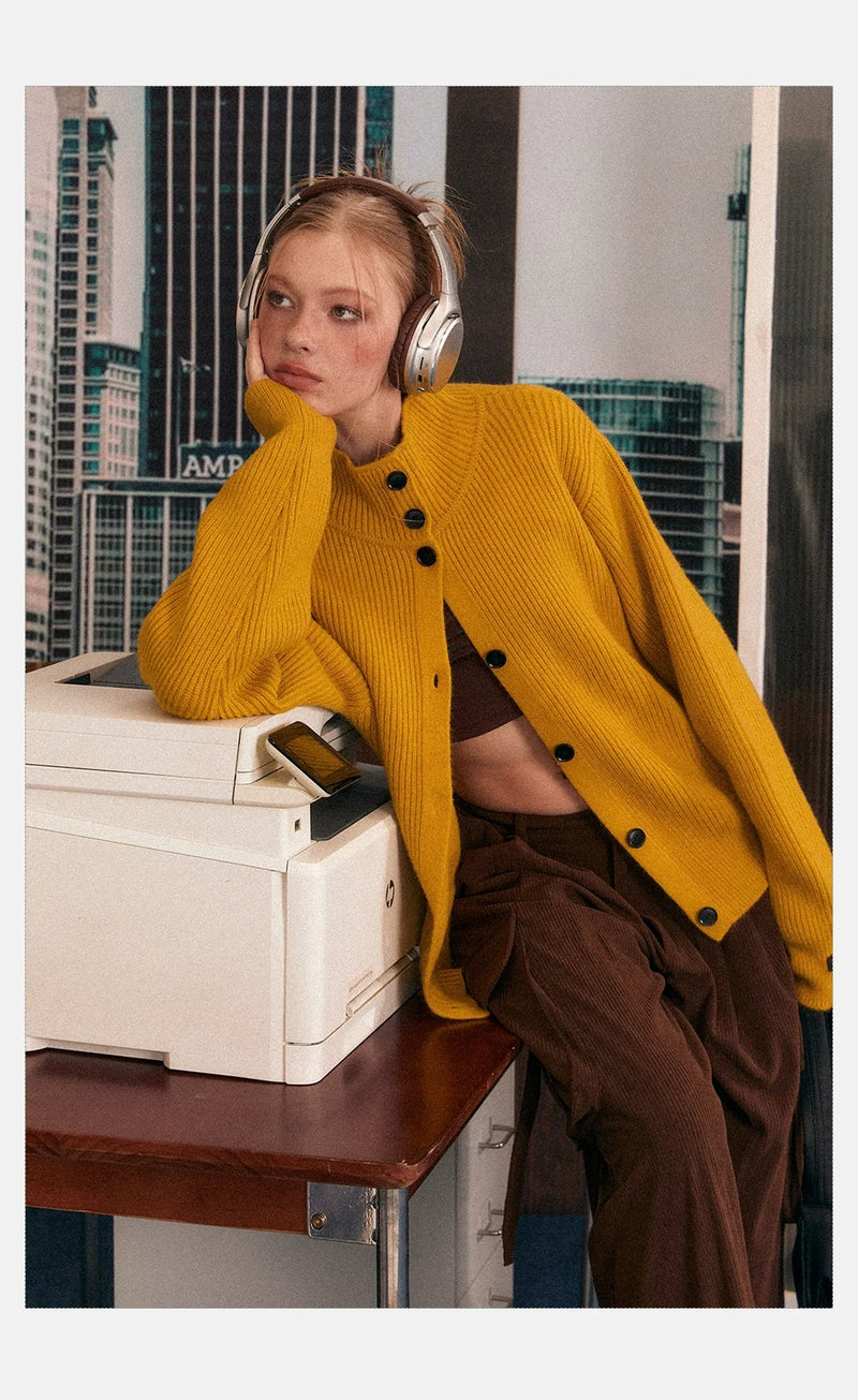 Ribbed Knit Texture Button-up Cardigan