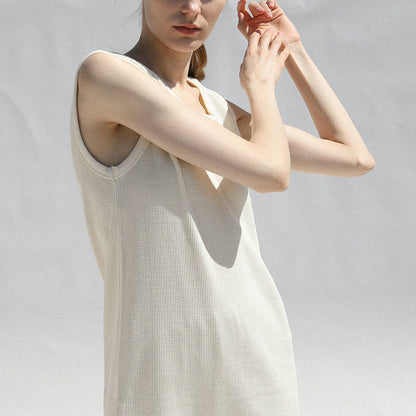 Sleeveless Dress French Waffle Texture Skin Friendly Vest Dress Simple Thin a Line Maxi Dress Clothing