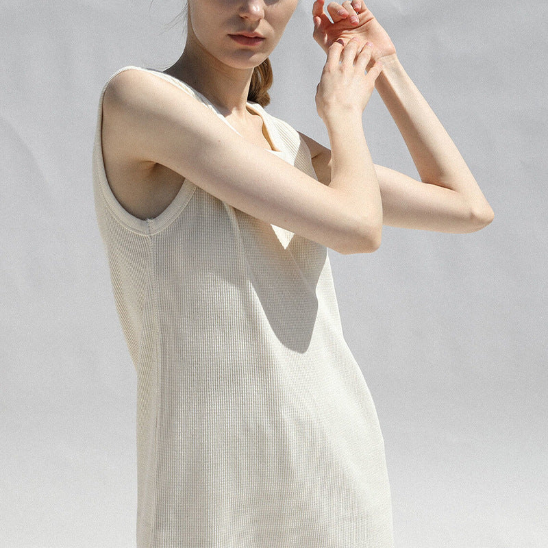 Sleeveless Dress French Waffle Texture Skin Friendly Vest Dress Simple Thin a Line Maxi Dress Clothing
