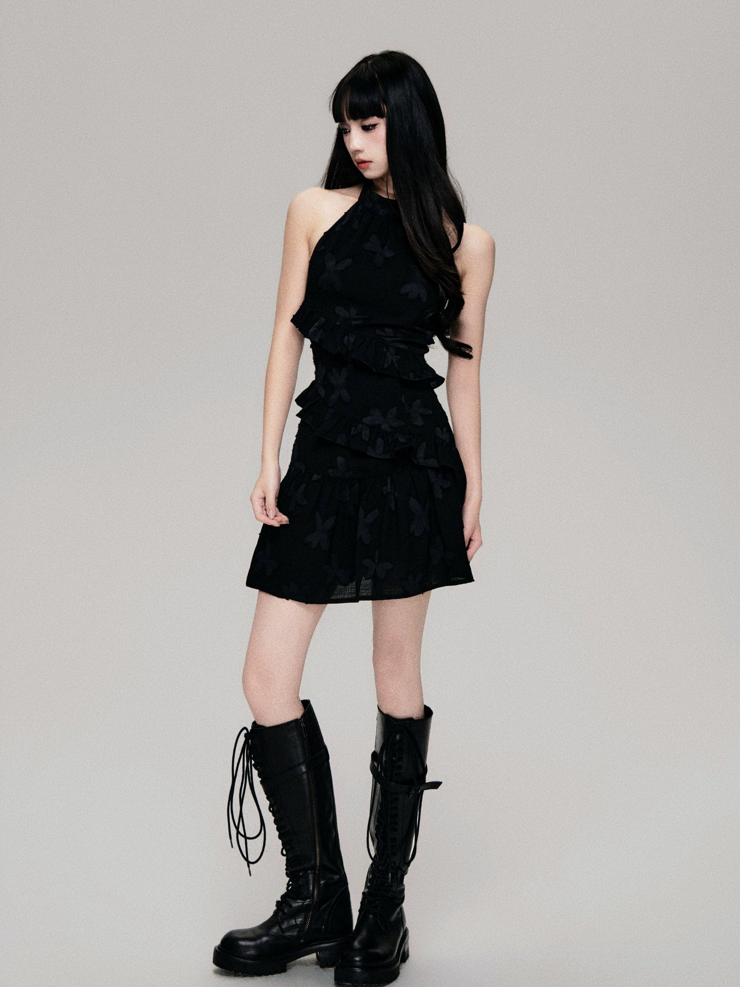 Luluswings Tiered Chiffon Halter Mini Dress - Romantic Ruffled Cocktail Dress