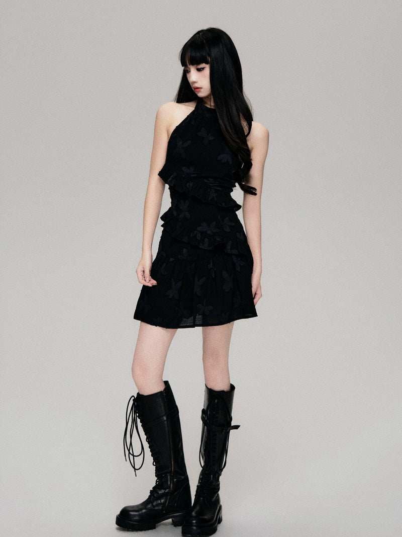 Luluswings Tiered Chiffon Halter Mini Dress - Romantic Ruffled Cocktail Dress