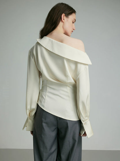 Ivory Draped Balloon Sleeve Blouse