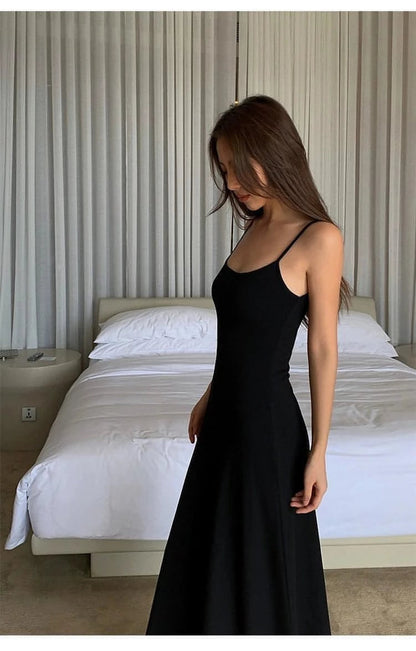 Summer Black Slimming Spaghetti Strap Maxi Dress