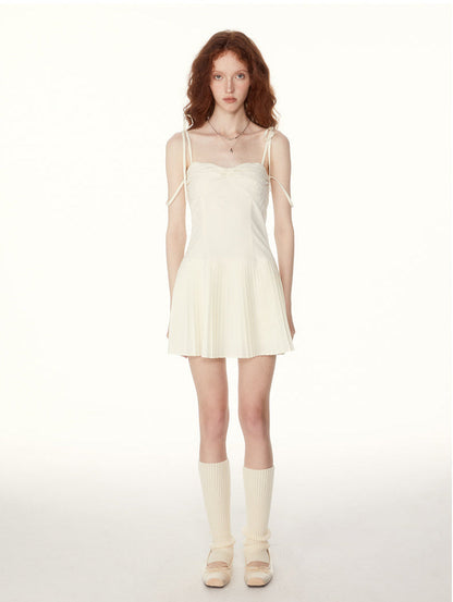 Tie-strap Pleated Mini Dress