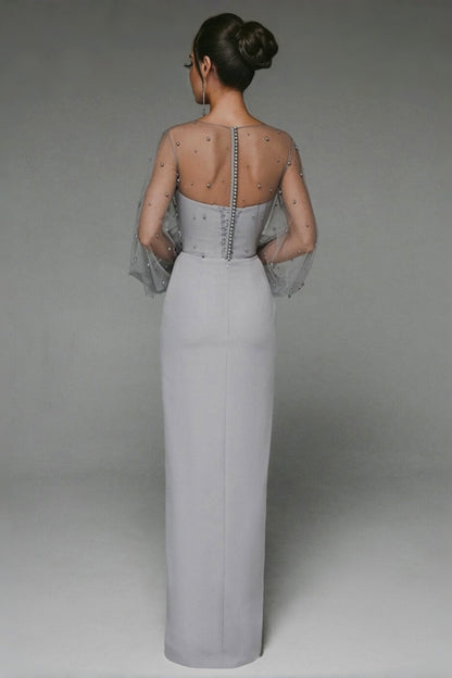 Alena Sheath Pearl Maxi Dress-grey