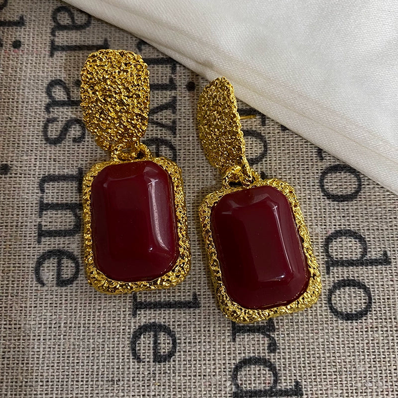 Harmony Red Geometric Drop Earrings