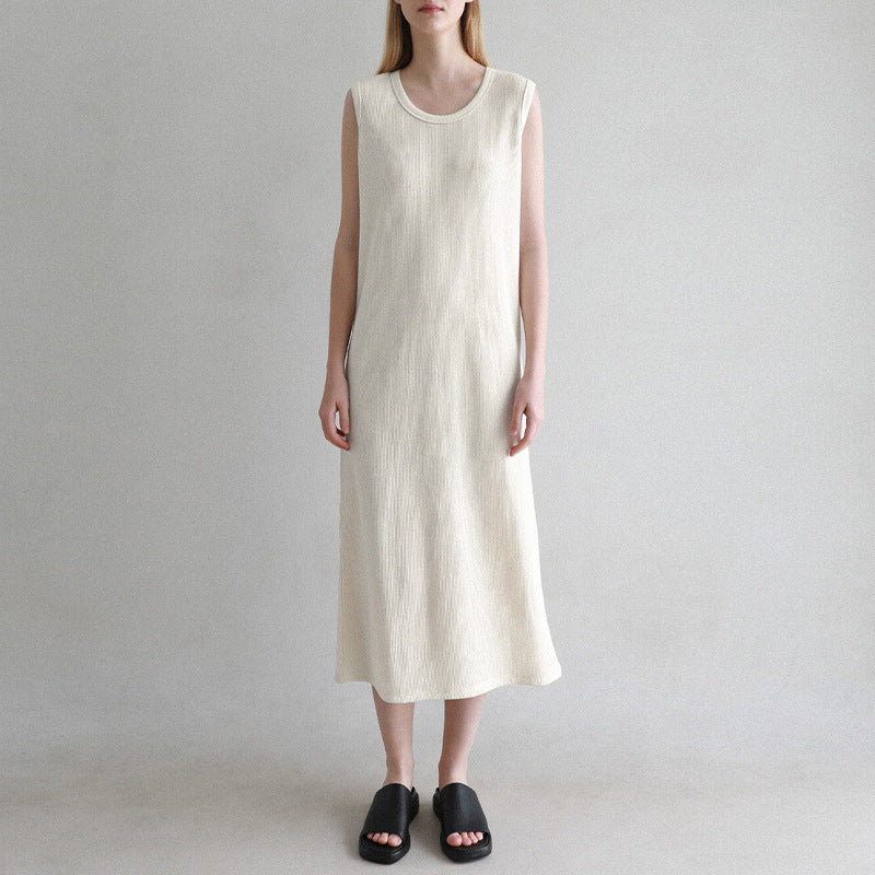 Sleeveless Dress French Waffle Texture Skin Friendly Vest Dress Simple Thin a Line Maxi Dress Clothing