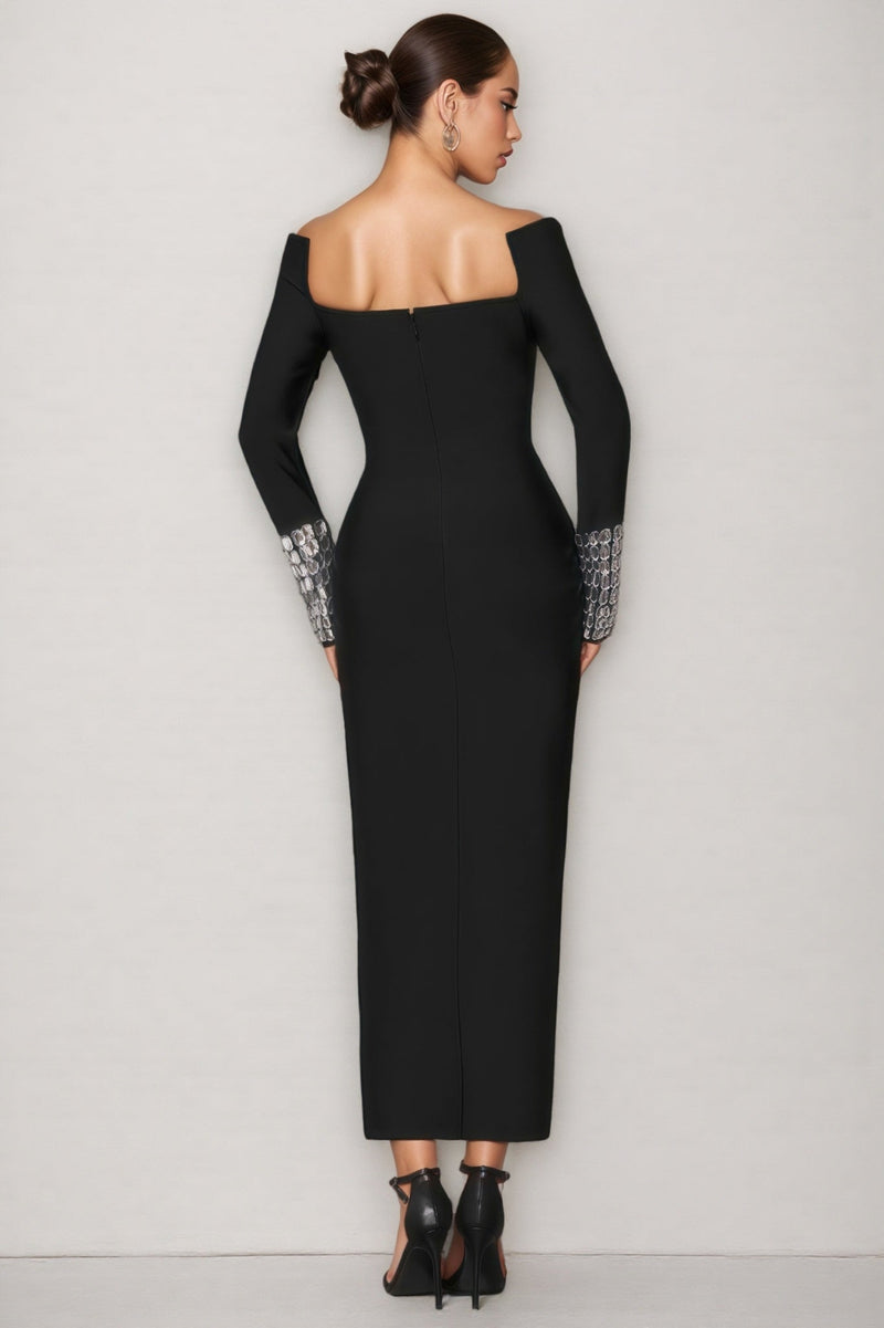 Log Square Diamond Square Neck Maxi Dress