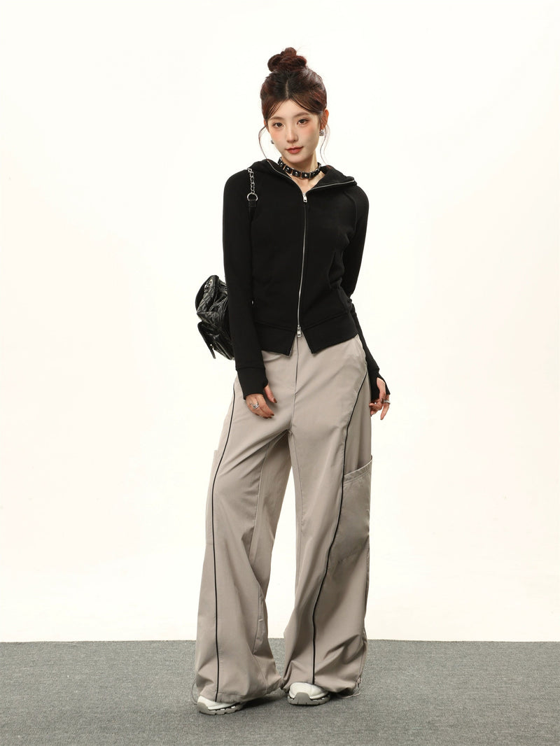 Hooded Double-zipper Cardigan Sweatshirt