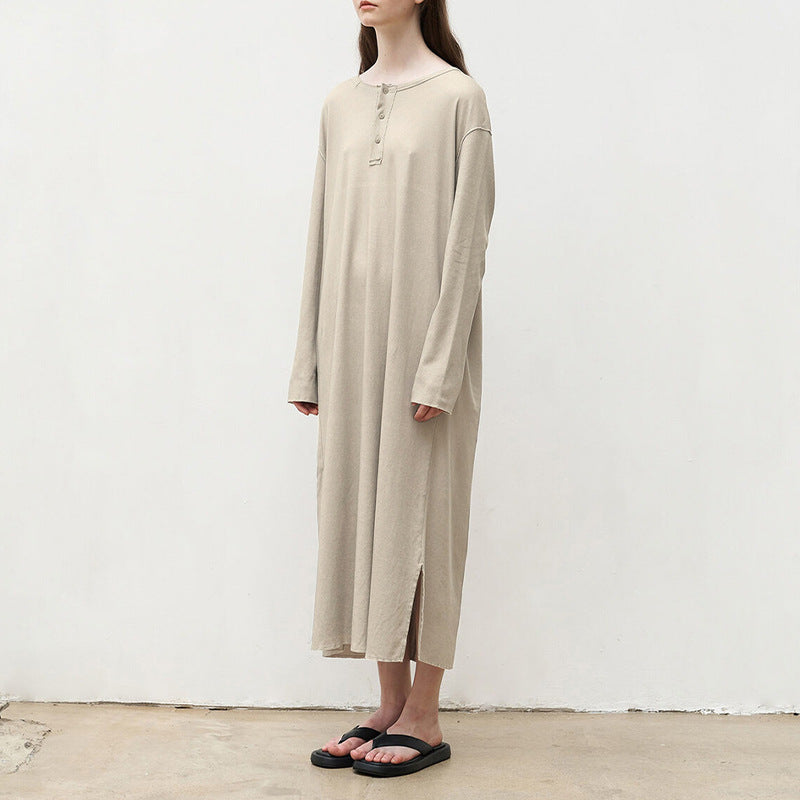 Autumn Long Sleeve Dress Niche Design Loose Artistic Knitted Maxi Dress